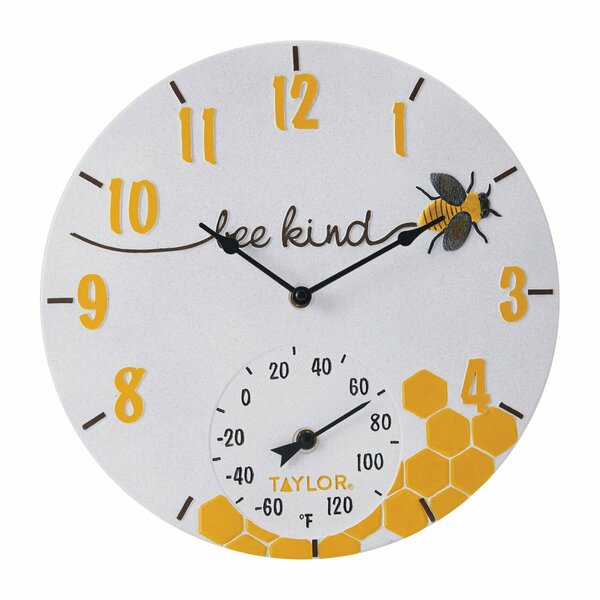 Taylor Precision Products 14-In. Bee Kind Poly Resin Clock with Thermometer 5280579